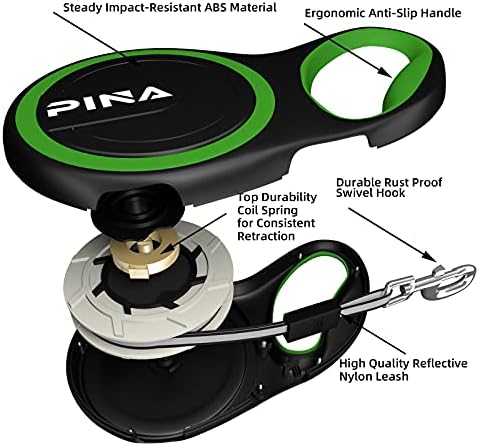 PINA Retractable Dog Leash, 26ft Dog Leash for Small Medium Large Dogs Up to 110lbs, 360° Tangle-Free Strong Reflective Nylon Tape, with Anti-Slip Handle, One-Handed Brake, Lock - Black Green - Image 3