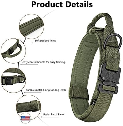 DAGANXI Tactical Dog Collar, Adjustable Military Training Nylon Dog Collar with Control Handle and Heavy Metal Buckle for Medium and Large Dogs, with Patches and Airtags Case (M, Green) - Image 3