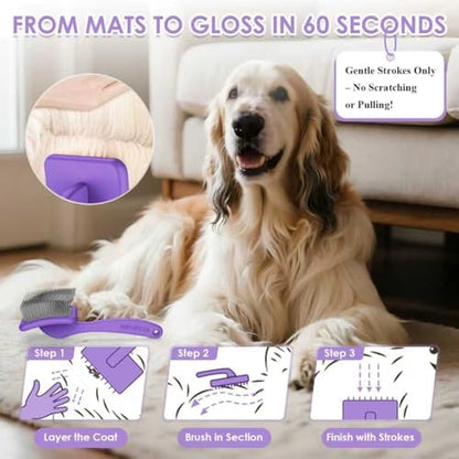 Large Dog 3 in 1 Grooming Kit, Extra Long Pin Slicker Brush Purple - Image 6