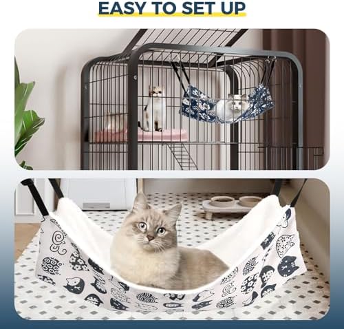 Admaison Cat Hammock for Cage Hanging Reversible 2Pack,Pet Hammock Bed Adjustable,Soft Sleeping Hammock for Cats,Ferret,Puppy,Rabbits,Small Animals (M, CAT) - Image 7