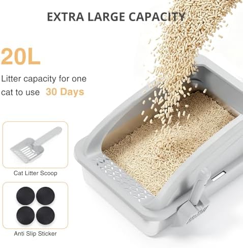 Stainless Steel Cat Litter Box with Lid, Metal Kitty Litter Box with Scoop, Non-Stick Base, Easy to Clean for Cat, Rabbit, Guinea Pigs and Hamsters - Gray - Image 5