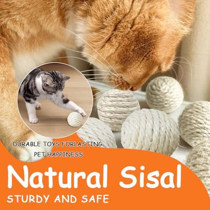3-Pack Sisal String Rattle Ball Toy for Indoor Cats - All Natural Woven Fibers, Assorted Colors - Image 6