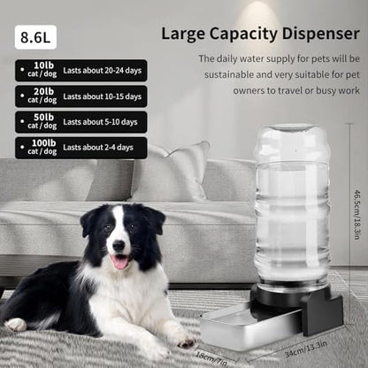 Marchul 2.3 Gallon Dog Water Dispenser, Large Dog Water Bowl Dispenser with Stainless Steel, Automatic Gravity Pet Bowl for Dogs Medium to Large (3 Filters) 8.6L - Image 6