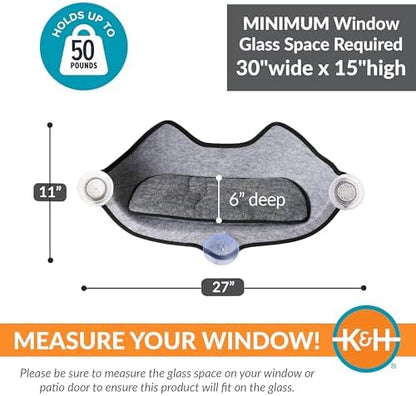 K&H Cat Window Perch Bed, EZ Mount Kitty Face, 27x11x6in, Gray - Image 2