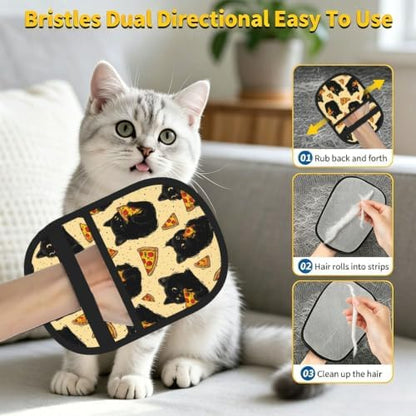 Black Cat Eating Pizza Food Yellow Pet Hair Removal Glove For Cats Dogs - Image 7