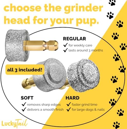 LUCKY TAIL - Dog Nail Grinder - Regular, Hard & Soft Replacement Head - Small & Large Dogs - Premium Quality - Diamond Tip Drill Bit - Professional Dog Nail Trimmers - Grooming Kit - 3 Pack - Image 2