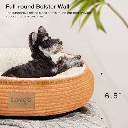 Love's cabin Round Donut Cat and Dog Cushion Bed, 24in Pet Bed for Small or Medium Dogs, Anti-Slip & Water-Resistant Bottom, Soft Durable Fabric Pet Beds, Washable Calming Cat Bed Orange - Image 5