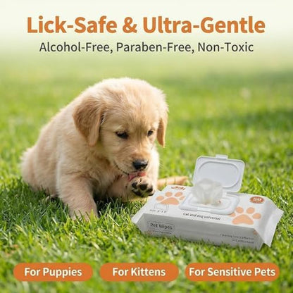 Pet Grooming Wipes, Jumbo Size 8" x 9", Lick-Safe, Alcohol-Free Deodorizing Wipes for Dogs & Cats with Sensitive Skin (Unscented, 200 Grooming Wipes) - Image 4