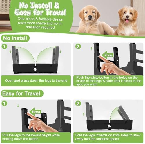 Elevated Bowls with Adjustable Heights - Raised Stand with 2 Stainless Steel Food Bowls, Non-Slip Foldable Feeder for Medium Large Dogs, Adjusts to 12.36", 10.75", 9.2", 3.7", Black - Image 6