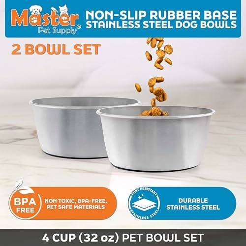Master Pet Supply Stainless Steel Dog Bowls Set of 2 - Stainless - 32 Oz - Image 2