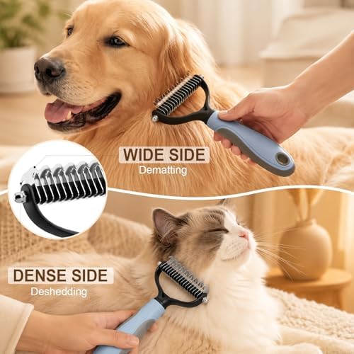 2Pcs Pet Grooming Brush, Pet Knotter Dog Grooming, Deshedding Dog Brush Removes Tangles Knots and Loose Fur, Pets Knotting Comb, Pe t Pro Double Sided Shedding Brush (Blue+Pink) - Image 3
