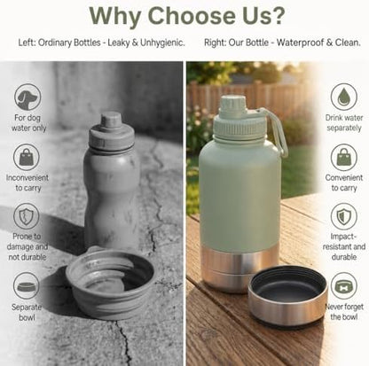 RYNVALE 32oz Insulated Stainless Steel Pet Water Bottle with Dog Bowl - Image 2