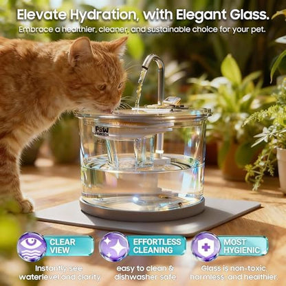 Glass Cat Water Fountain 70oz Dishwasher Safe Pet & Dog Fountain - Image 2