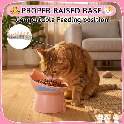 3 Pcs Elevated Cat Bowls 15°Raised Cat Food Bowl with Silicone Mat Pink - Image 6