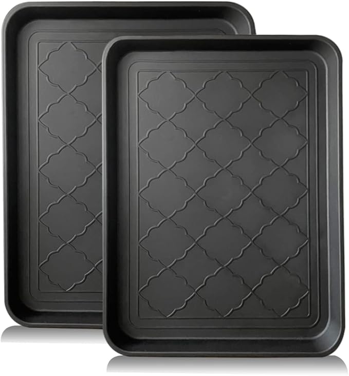 PetLike Boot Tray for Entryway Indoor, Pet Food Mat, 16.7 x 12.8 inch 2 Packs, Waterproof Shoe Tray for Indoor and Outdoor, Multi-Purpose Traysfor Boots, Shoes, Pets, Garden