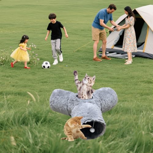 3-Way Collapsible Cat Tunnel Tube Toy Grey Plush - Image 3