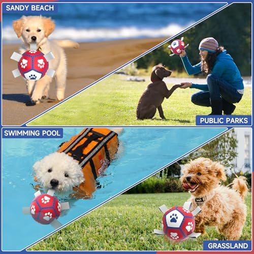 Diman Small Dog Toys, 5 Inch Dog Balls, Soccer Ball for Dogs with Straps - Image 4