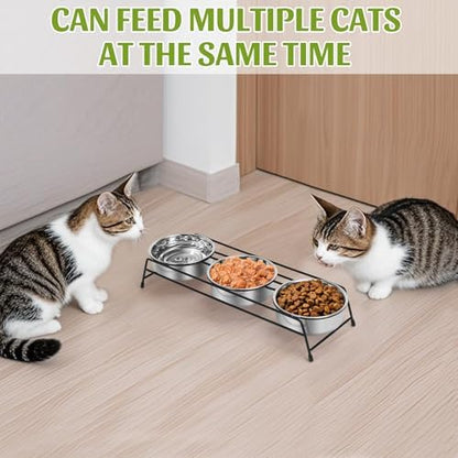 Raised Cat Bowls Triple Dog Cat Feeder Holders 3 Stainless Steel Elevated Pet Water Food Bowl for Cats Puppies Rabbits (3 Bowls) - Image 6