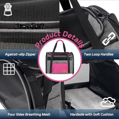 Large Cat Carrier for 20 lbs Pets - Soft Sided Breathable Mesh Travel Carrier, Airline Approved, Washable for Small Dogs Puppies, Foldable, Pink - Image 3