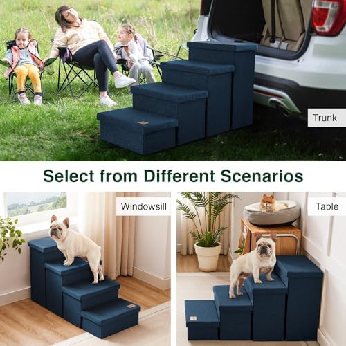 Love's cabin Dog Stairs for High Bed, Foldable Pet Stairs for Small Medium or Large Dogs Puppy with Storage for Bed or Couch, Cat Dog Steps Ramp with Zip up to 200 lbs, Navy Blue, 4 Steps - Image 6