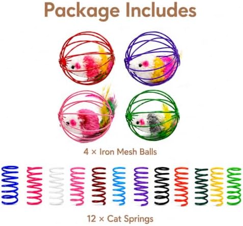 Cat Toys for Indoor Cats, 4 Wire Mesh Mice & 12 Colorful Springs - Image 2