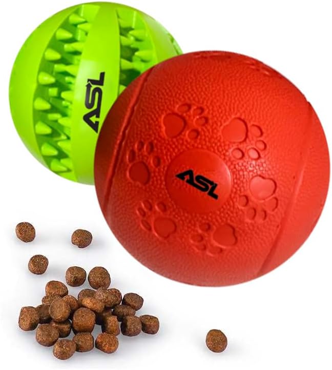 ASL Interactive Dog Treat Ball 2 Pack – Treat Dispensing Dog Toy, Dog Puzzle Toy & Dog Puzzle Feeder, Interactive Dog Ball for Enrichment, Slow Feeder Dog Toy, Dog Toys to Keep Dogs Busy