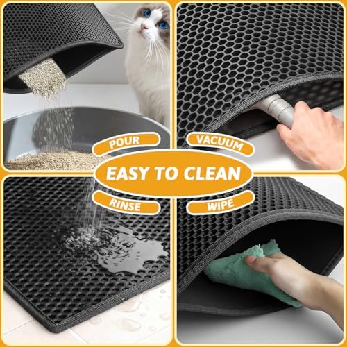 Pieviev Litter Box Mat, Double-Layer Waterproof Design, 47" x 36" Black - Image 6