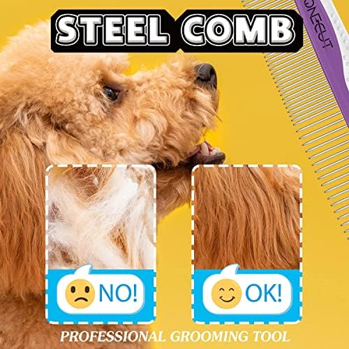 Dog Comb, OneCut Pet Grooming Tool for Removing Tangles Knots and Matted Fur, Wide and Narrow Teeth Comb Design for Dogs and Cats (Purple) - Image 5