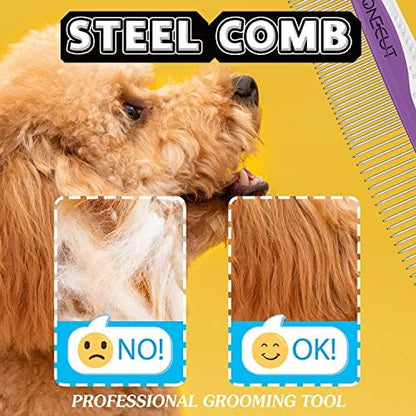 Dog Comb, OneCut Pet Grooming Tool for Removing Tangles Knots and Matted Fur, Wide and Narrow Teeth Comb Design for Dogs and Cats (Purple) - Image 5