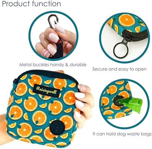 Raisingwell Dog Treat Pouch for Pet Walking and Training with Clicker Poop Bags Small Fanny Zipper Pack Holder for Puppy Snack Dispenser Kit for Leash and Outdoor Use (Fruit Orange) - Image 4