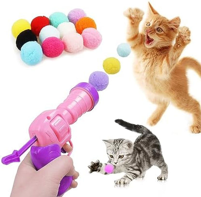 Mewlmart Interactive Cat Toys for Indoor Cats Pink Cat Pom Pom Balls Plush Ball Launcher Cat Fetch Toy Enrichment Toys 30 Balls by Mewlmart