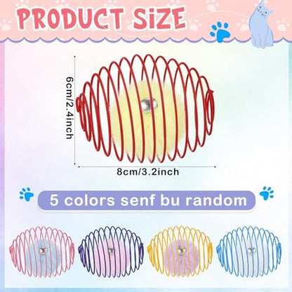 Jecery 5 Pcs Cat Toys Spring,Pom-pom with Bell,Multicolor - Image 2
