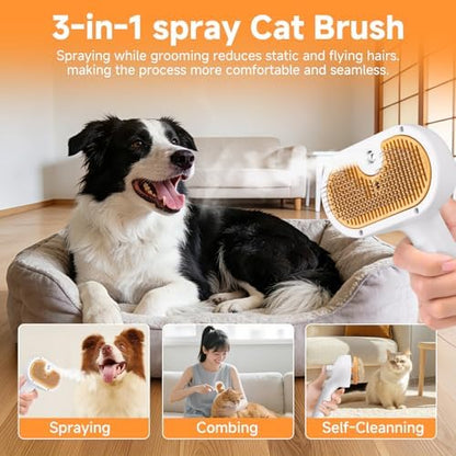 Pet Steam Brush for Dog & Cat – shower bath brush – Steam for Shedding & Grooming Water Brush for Long & Short Haired Pets Spritz Defur Comb 3-in-1 Spray Hair Removal Comb Includes 1*Waterless Shampoo - Image 6