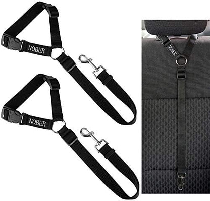 2 Packs Dog Cat Safety Seat Belt Strap Car Headrest Restraint Adjustable Nylon Fabric Dog Restraints Vehicle Seatbelts Harness by NOBER