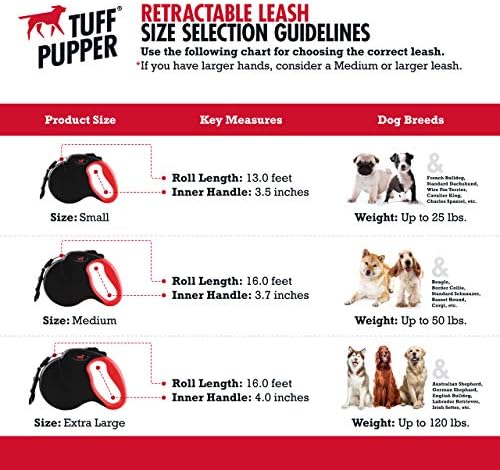 Tuff Pupper Heavy Duty Retractable Dog Leash | 16 ft Dog Leash with Reflective Stitching for Nighttime Safety | One Button Lock and Release | Comfortable Hand Grip | for Dogs Up to 120 lbs - Image 2