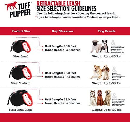 Tuff Pupper Heavy Duty Retractable Dog Leash | 16 ft Dog Leash with Reflective Stitching for Nighttime Safety | One Button Lock and Release | Comfortable Hand Grip | for Dogs Up to 120 lbs - Image 2