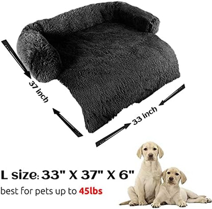 HACHIKITTY Calming Pet Sofa Bed Mat, Washable Fluffy Couch Cover for Dogs and Cats, Anti-Slip Bottom (37"x 33"x 6", Black) - Image 5