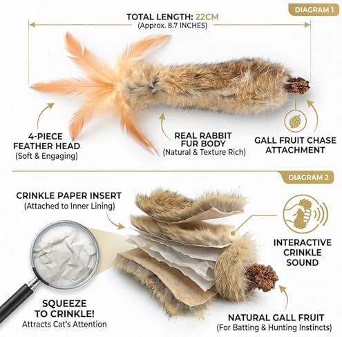 6 PCS Cat Rabbit Feather Fur Silvervine Crinkle Kicker Play Toy for Cats Indoor - Image 3