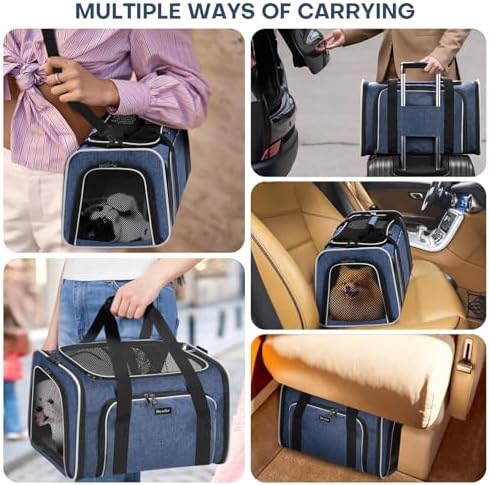 Pet Carrier, Large Soft Sided Expandable Travel Carrier with Steel Frame, Anti-Scratch Mesh, Removable Fleece Pad and Pockets for Cats, Dogs and Small Animals up to 15 lbs (Blue, 5 Sides Expandable) - Image 2