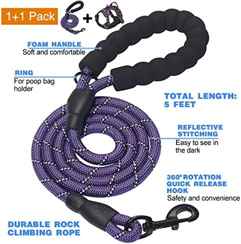 tobeDRI No Pull Dog Harness Adjustable Reflective Oxford Easy Control Medium Large Dog Harness with A Free Heavy Duty 5ft Dog Leash, Purple, XL - Image 2