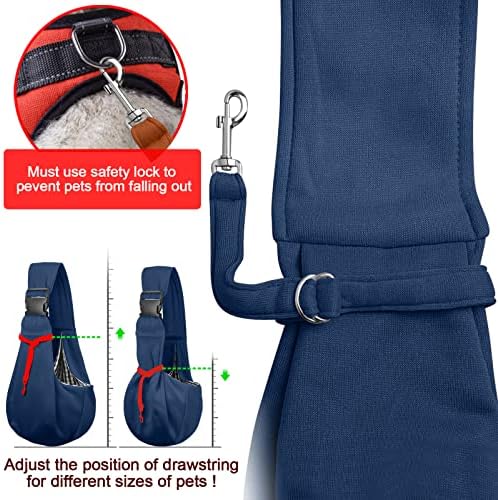 Tomkas Small Dog Sling Carrier - Zipper Pocket & Adjustable Strap - for 3-10 lbs Pets(Dark Blue) - Image 5