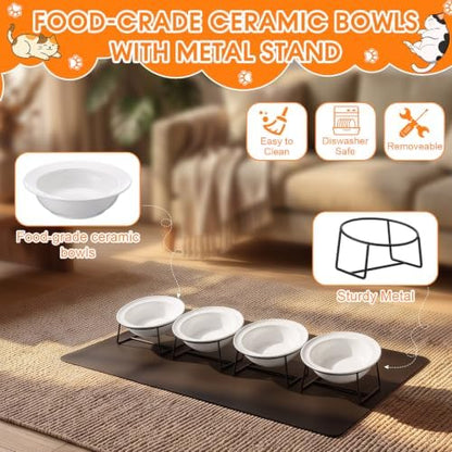 4 Set Elevated Ceramics Cat Food Water Bowls - Image 6