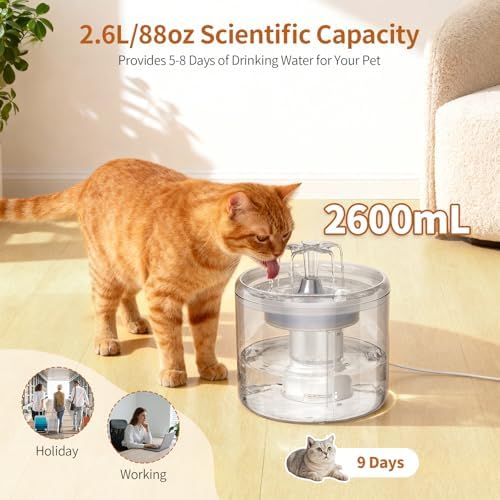 Cat Fountain, 2.6l/87oz Pet Water Fountain Clear Plastic Water Fountains for Cats Indoor with Flower Waterfall Dog Water Fountain Spout with Silent Pump - Image 4