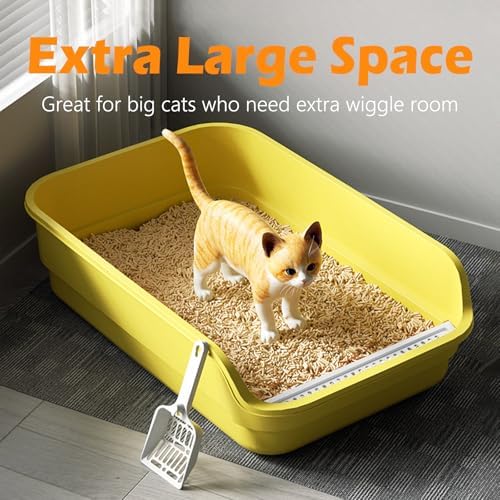 Extea Large Cat Litter Box with High Sides,Cat Boxes for Indoor Cats,Cat Litter Pan for Kitty,Litter Box with Low Entry,Easy to Clean,Anti-Splashing,23.6" x15.7" x6.2" (White) - Image 2