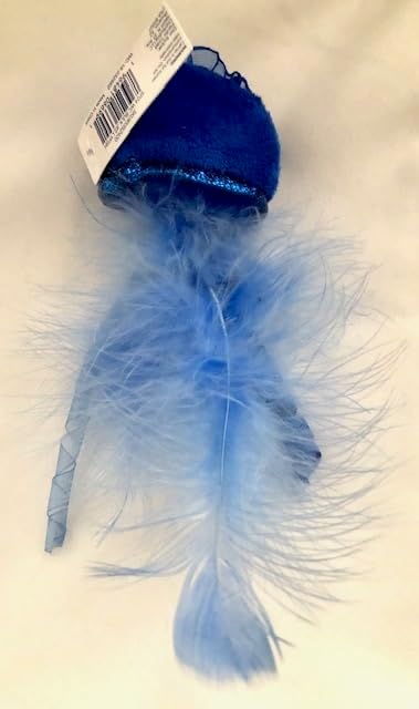 Blue Jellyfish Cat Toy with Catnip. Feathers and Streamers Eight Inches Tall.