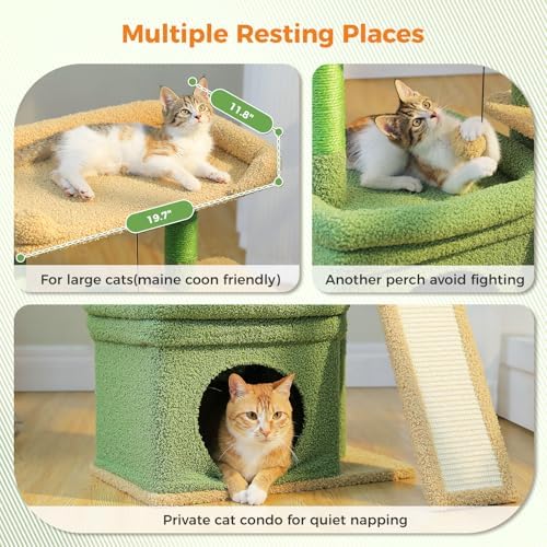 PEQULTI Small Cat Tree Tower for Indoor Cats with Large Perch, Green - Image 2
