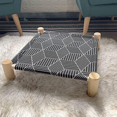 Pozico Cat/Dog Bed Hammock Cat Bed, Wooden Dog Elevated Indoor Outdoor Beds, Raised Cat Cots Furniture Pet Bed Puppy Bed Portable Breathable Mesh Cat Beds for Small Animals-Black Diamond - Image 3