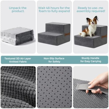 Dog Stairs, Steps and Ramp for High Bed & Sofa, 13-24" H Detachable Pet Stairs for Small Medium Dogs, Sturdy 40D Foam, Non-Slip, Washable Cover with Lint Roller, Grey - Image 2