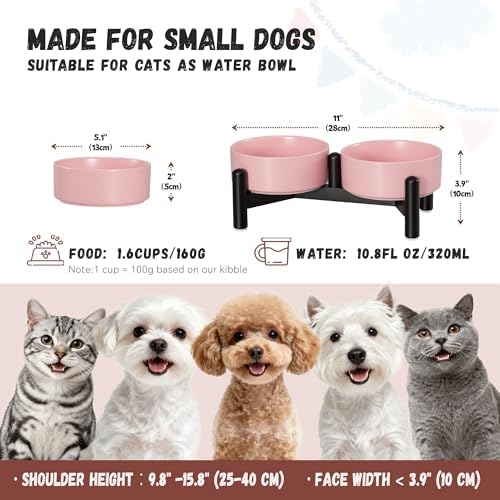 Raised Ceramic Dog Bowl Set with Stand, 1.6 Cups Elevated Dog Food Stand - Image 2