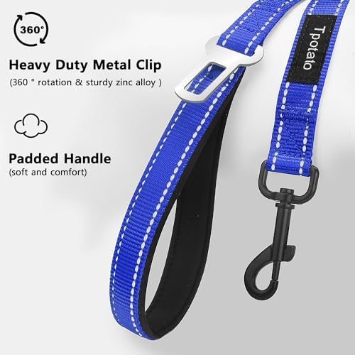 6 Foot Blue Dog Leashes for Large Medium and Small Breed Dogs That Pull,Reflective Nylon Heavy Duty Dog Leash with 2 Comfortable Padded Traffic Handles and Car Seat Belt for Walking and Training - Image 2